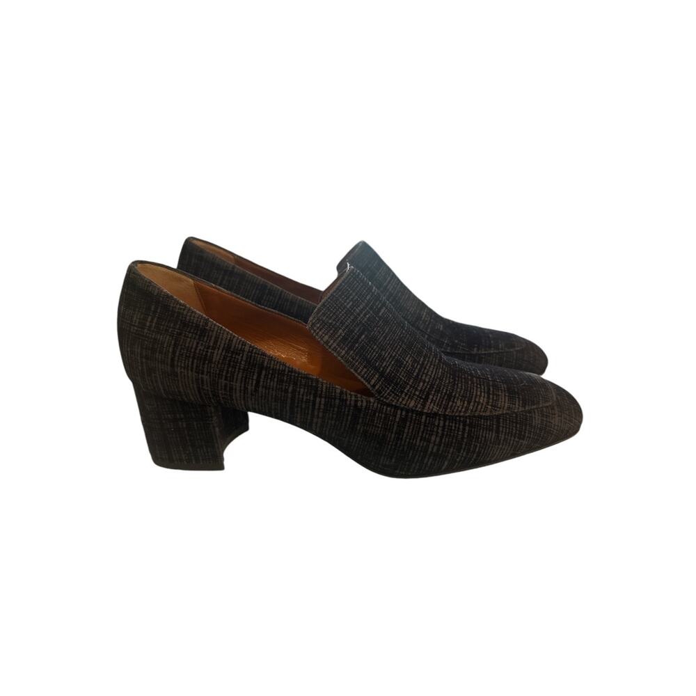 Aquatalia Women's Black Velvet Patterned Block Heel Loafer Size 9,5 Italy